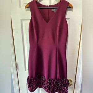 Donna Ricco Maroon Ruffle-hem Sheath Dress Size 10